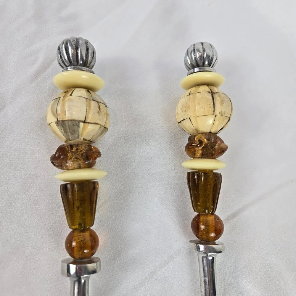 Vintage Serving Pieces Fork Spoon Amber Glass Cream Bakelite Beads Silver Plate